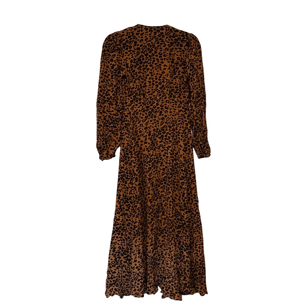& Other Stories Leopard Print Wrap Dress Brown Black Long Sleeve Rayon Midi Maxi